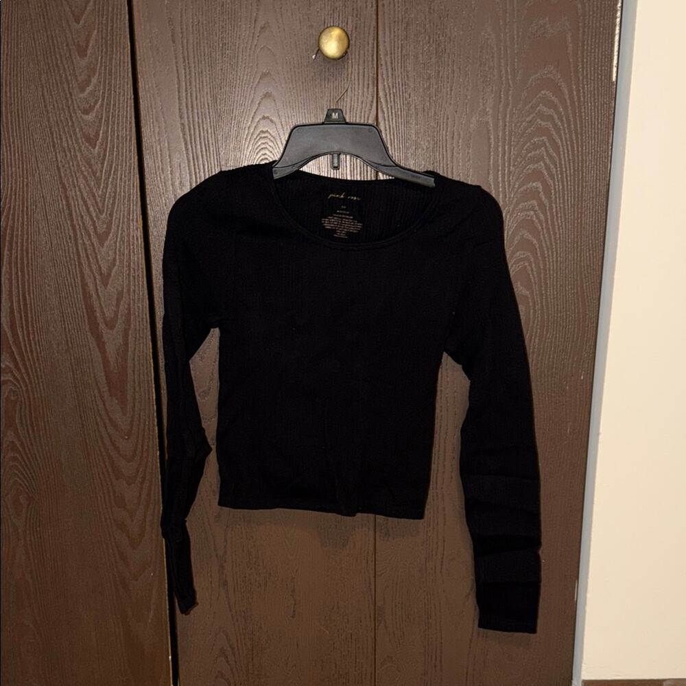 Pink Rose Black Long Sleeve Top - size small